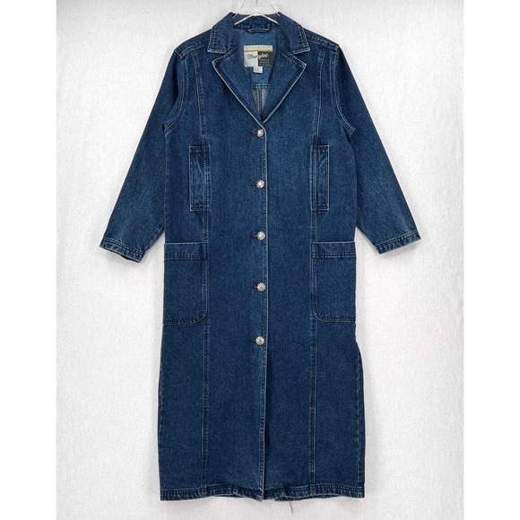 Wrangler Other - WRANGLER Vintage Denim Coat Mens Medium Blue Button Front Full Length Unisex